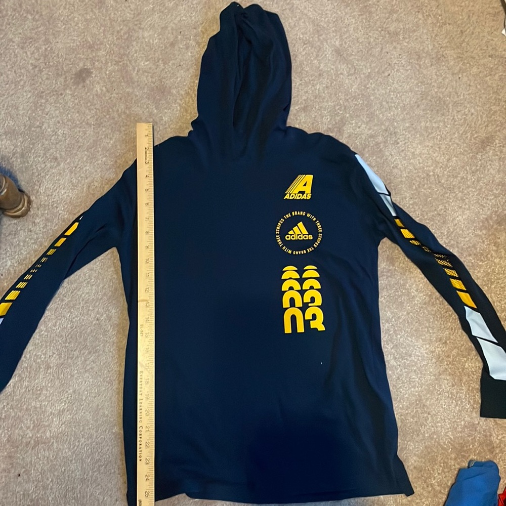 Dark blue adidas long sleeve with a hood